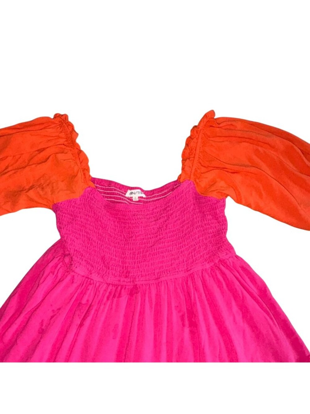 Main Strip Color Block Ruffle Dress-Pink/Orange-Large-GUC - Picture 2 of 7